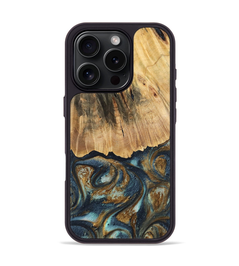 iPhone 16 Pro Wood Phone Case - Berger (Teal & Gold, 744646)