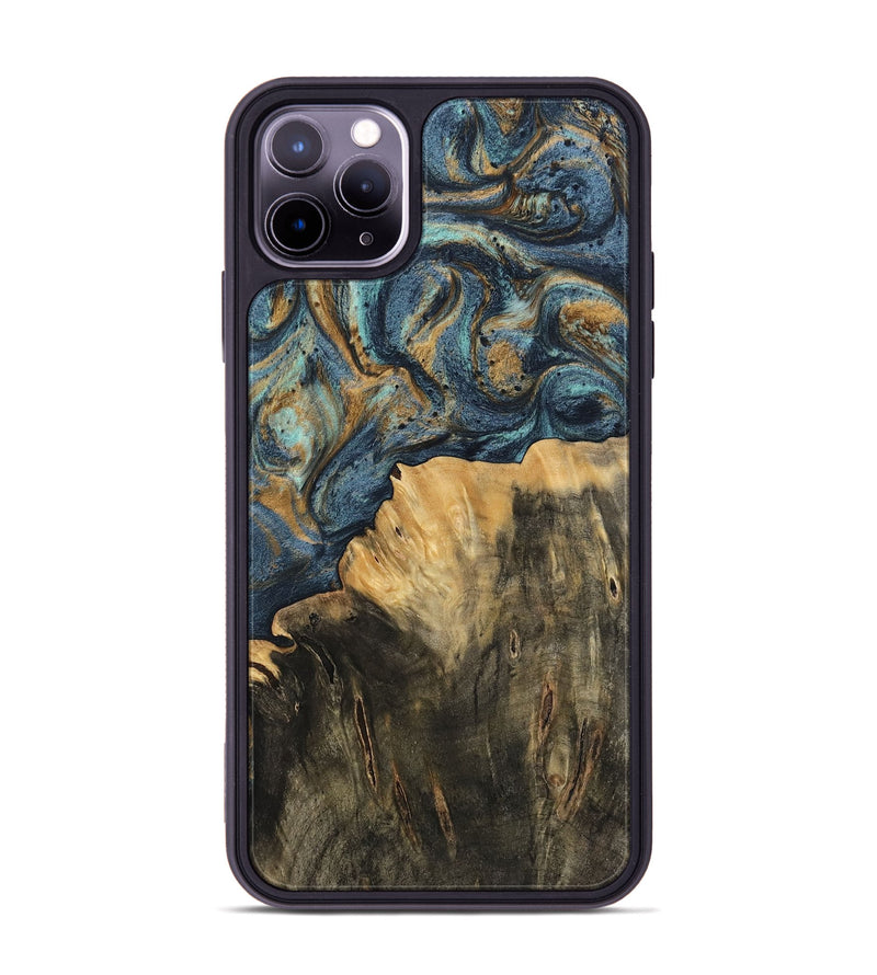 iPhone 11 Pro Max Wood Phone Case - Devinne (Teal & Gold, 744649)