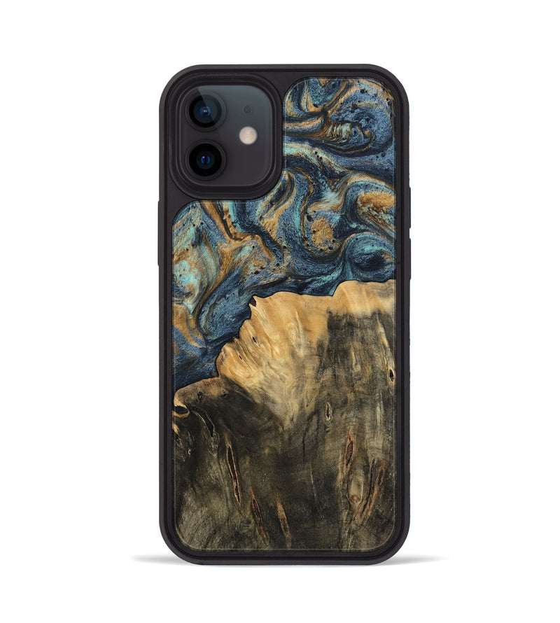 iPhone 12 Wood Phone Case - Devinne (Teal & Gold, 744649)