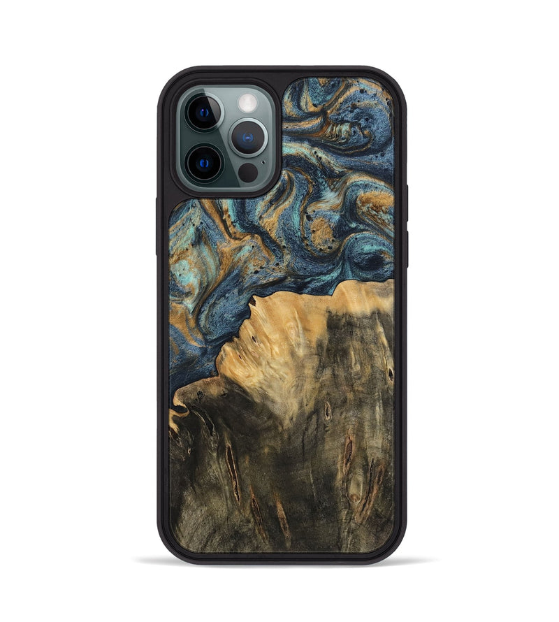 iPhone 12 Pro Wood Phone Case - Devinne (Teal & Gold, 744649)