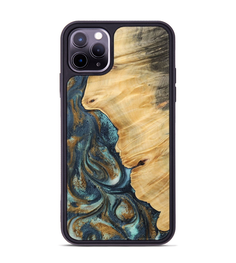 iPhone 11 Pro Max Wood Phone Case - Verile (Teal & Gold, 744651)