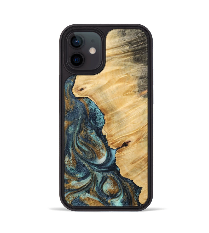 iPhone 12 Wood Phone Case - Verile (Teal & Gold, 744651)