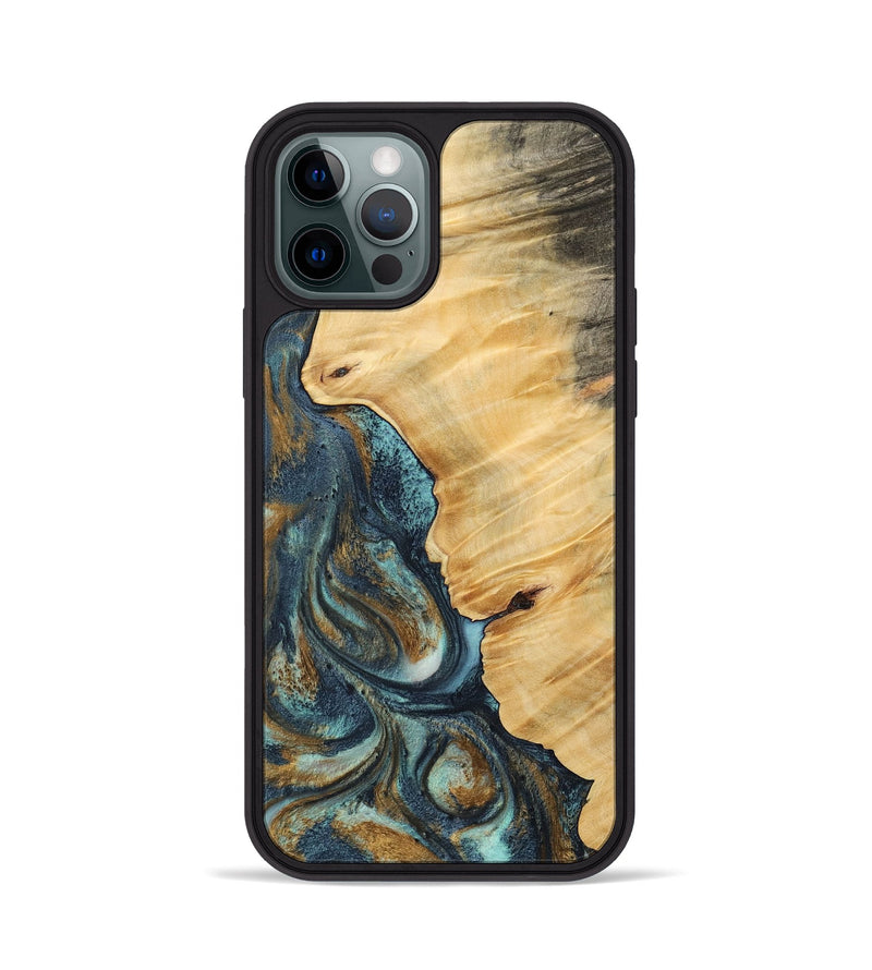 iPhone 12 Pro Wood Phone Case - Verile (Teal & Gold, 744651)