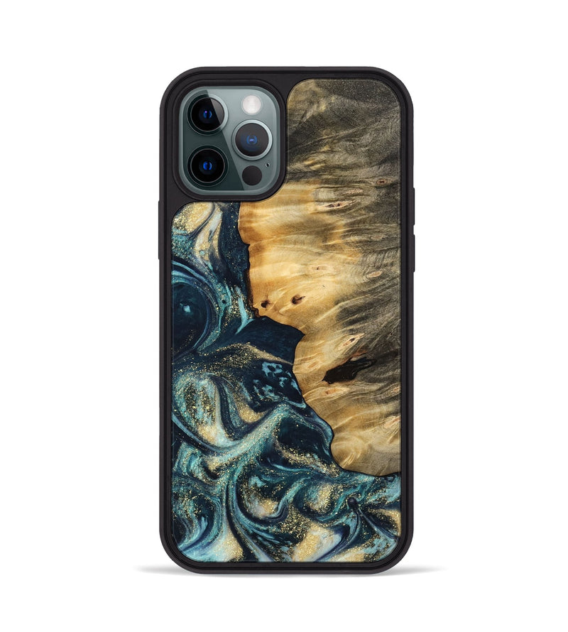 iPhone 12 Pro Wood Phone Case - Olimpia (Teal & Gold, 744702)