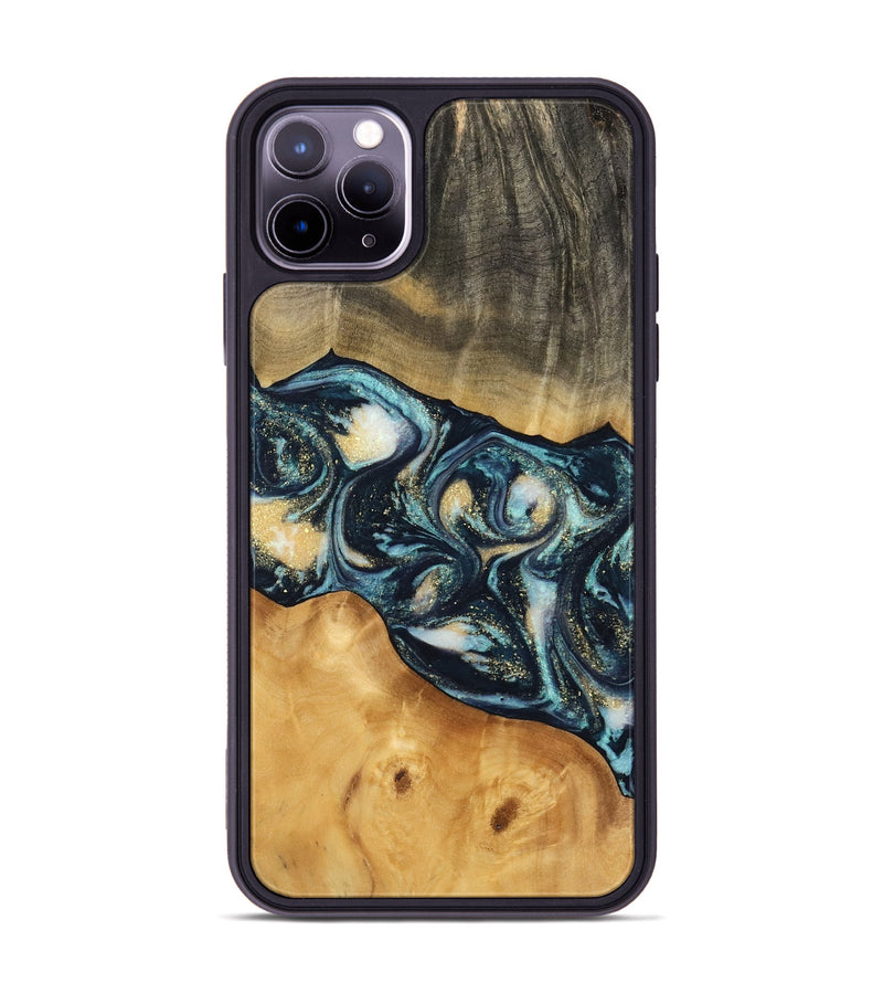 iPhone 11 Pro Max Wood Phone Case - Berna (Teal & Gold, 744707)