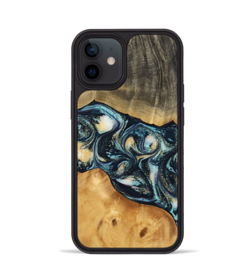 iPhone 12 Wood Phone Case - Berna (Teal & Gold, 744707)