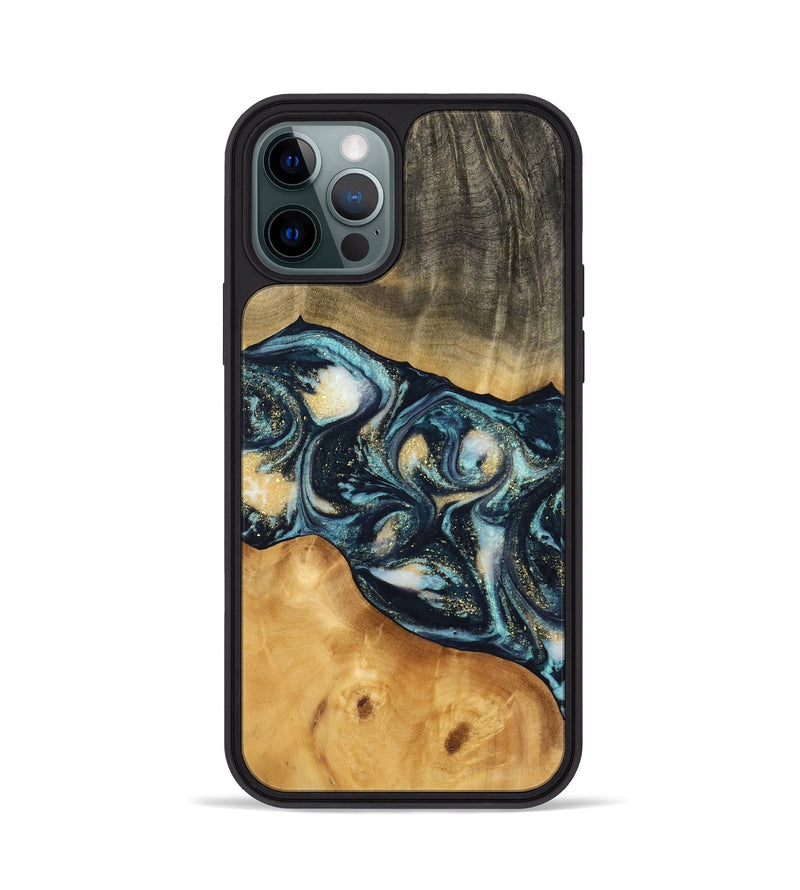 iPhone 12 Pro Wood Phone Case - Berna (Teal & Gold, 744707)