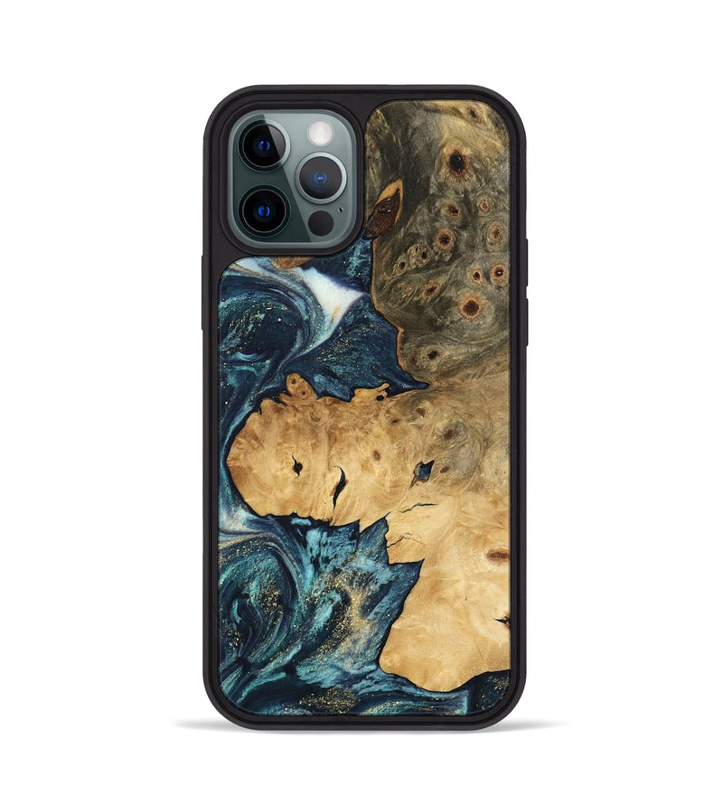 iPhone 12 Pro Wood Phone Case - Kamila (Teal & Gold, 744712)