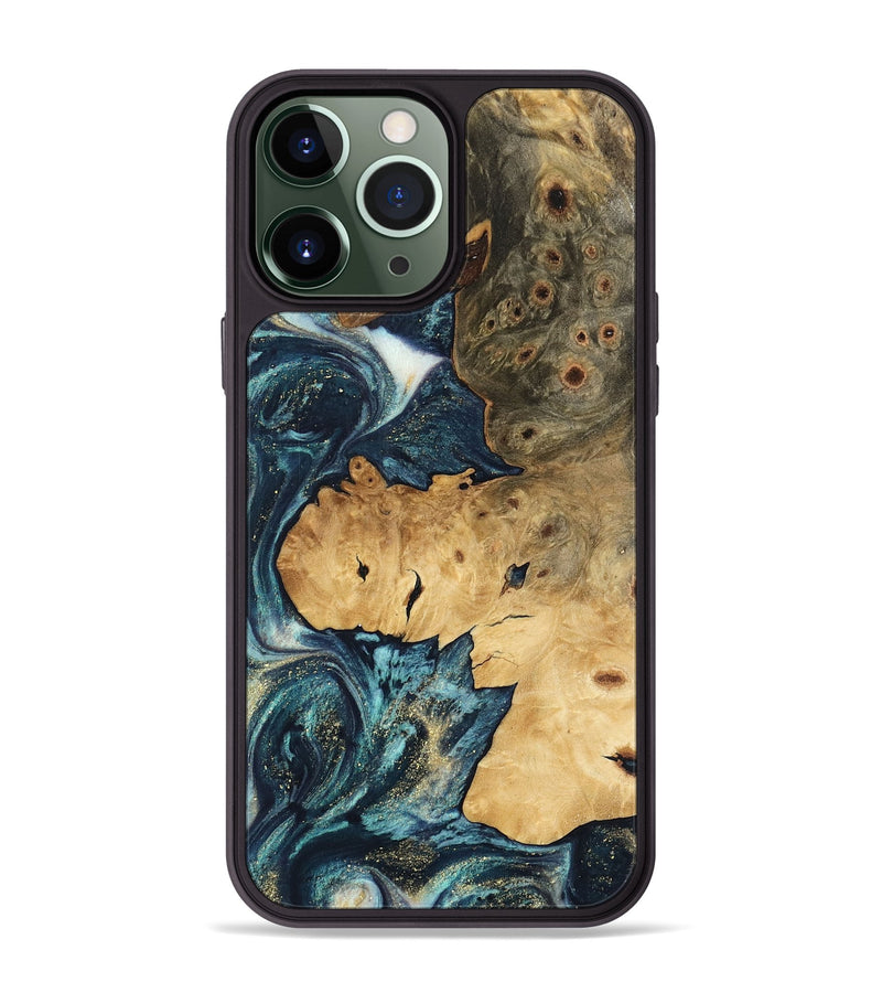 iPhone 13 Pro Max Wood Phone Case - Kamila (Teal & Gold, 744712)