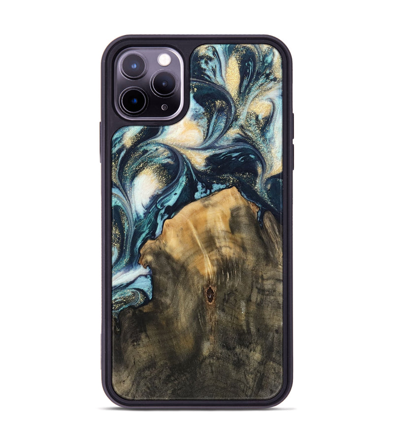 iPhone 11 Pro Max Wood Phone Case - Charo (Teal & Gold, 744713)