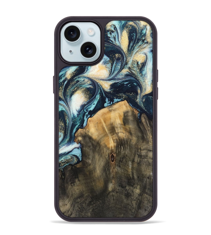 iPhone 15 Plus Wood Phone Case - Charo (Teal & Gold, 744713)