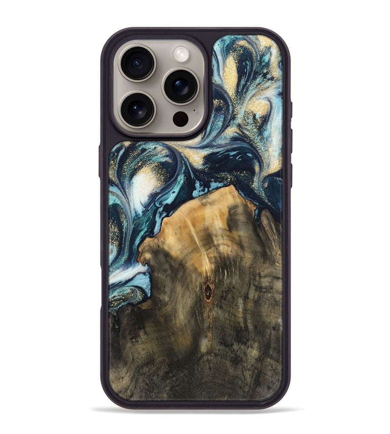 iPhone 16 Pro Max Wood Phone Case - Charo (Teal & Gold, 744713)