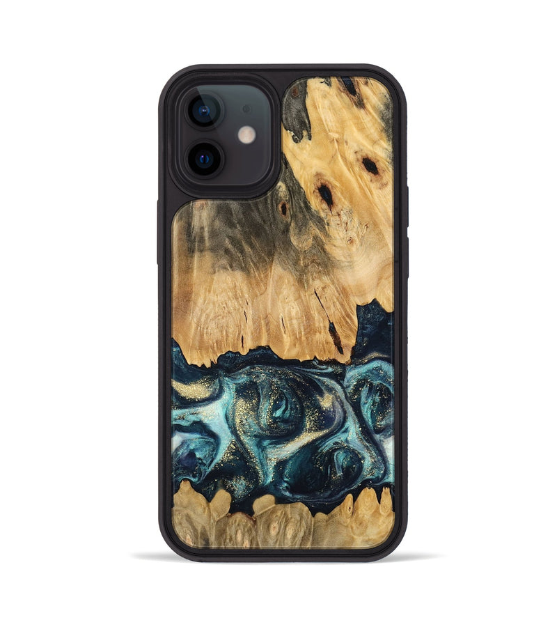 iPhone 12 Wood Phone Case - Verdell (Teal & Gold, 744718)