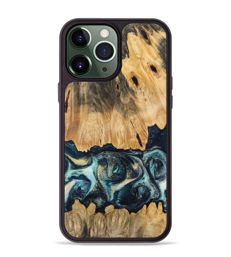 iPhone 13 Pro Max Wood Phone Case - Verdell (Teal & Gold, 744718)