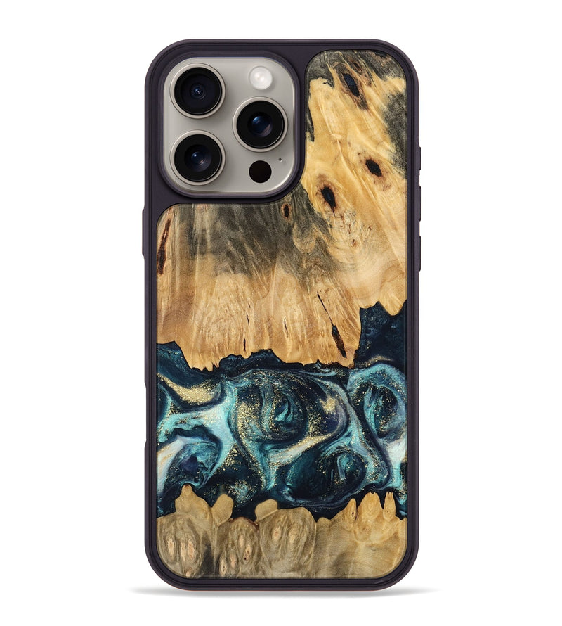 iPhone 16 Pro Max Wood Phone Case - Verdell (Teal & Gold, 744718)