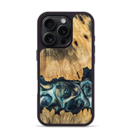 iPhone 16 Pro Wood Phone Case - Verdell (Teal & Gold, 744718)