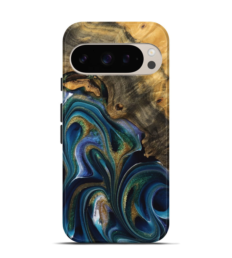 Pixel 9 Wood Live Edge Phone Case - Athar (Teal & Gold, 744743)