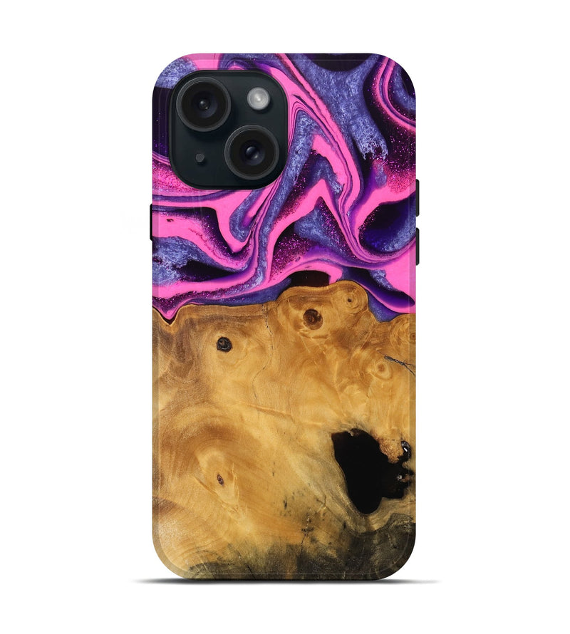 iPhone 15 Wood Live Edge Phone Case - Barnie (Purple, 744750)