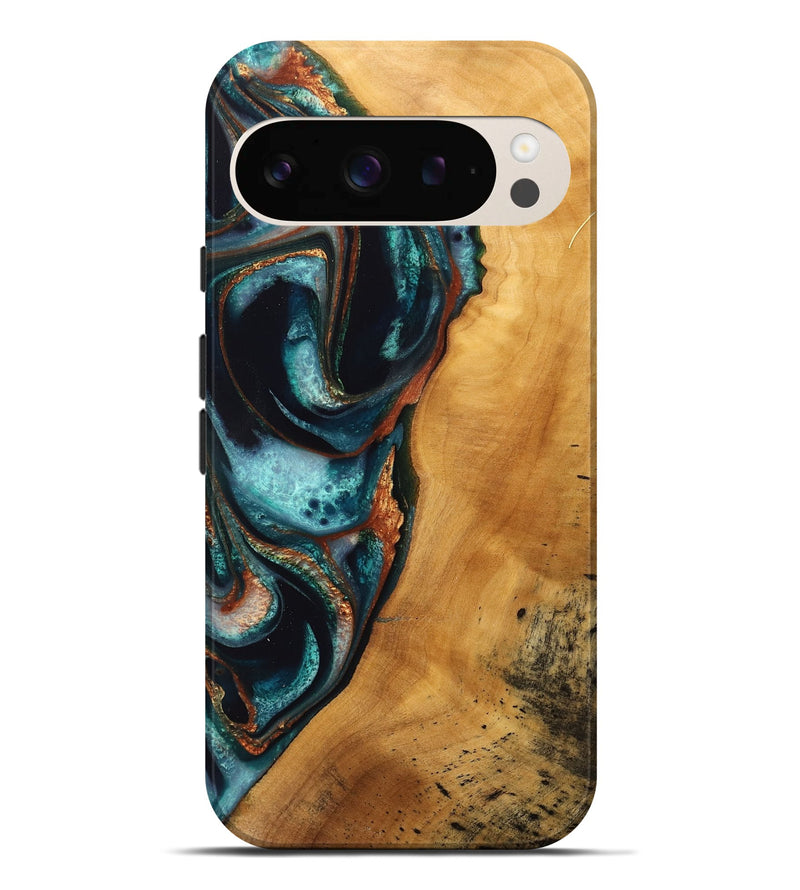 Pixel 9 Pro XL Wood Live Edge Phone Case - Salli (Teal & Gold, 744752)