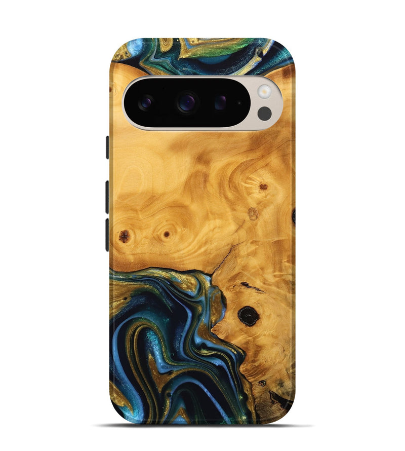 Pixel 9 Wood Live Edge Phone Case - Robt (Teal & Gold, 744753)