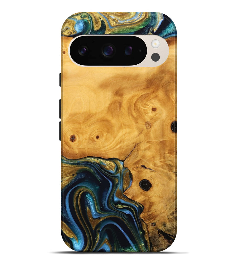 Pixel 9 Pro XL Wood Live Edge Phone Case - Robt (Teal & Gold, 744753)