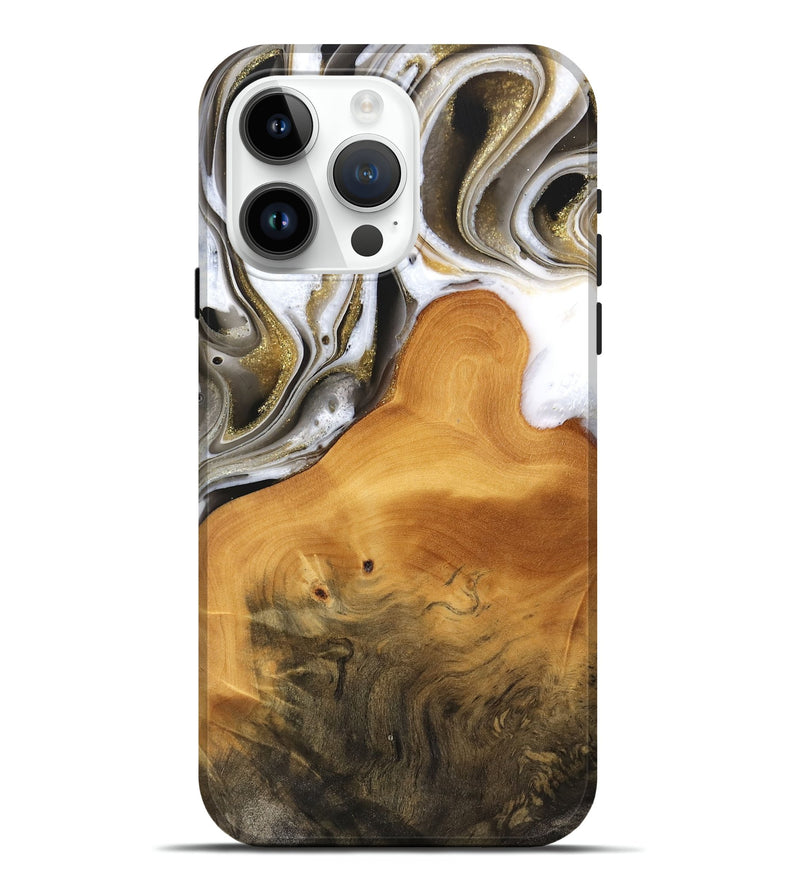 iPhone 15 Pro Max Wood Live Edge Phone Case - Sudie (Black & White, 744756)