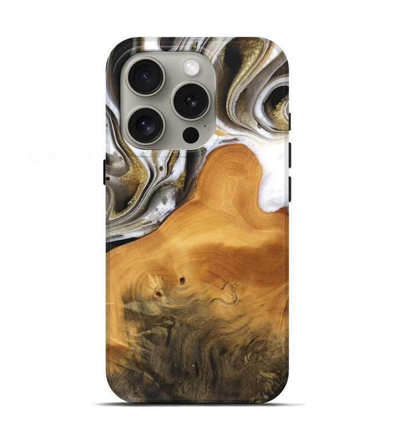 iPhone 16 Pro Wood Live Edge Phone Case - Sudie (Black & White, 744756)