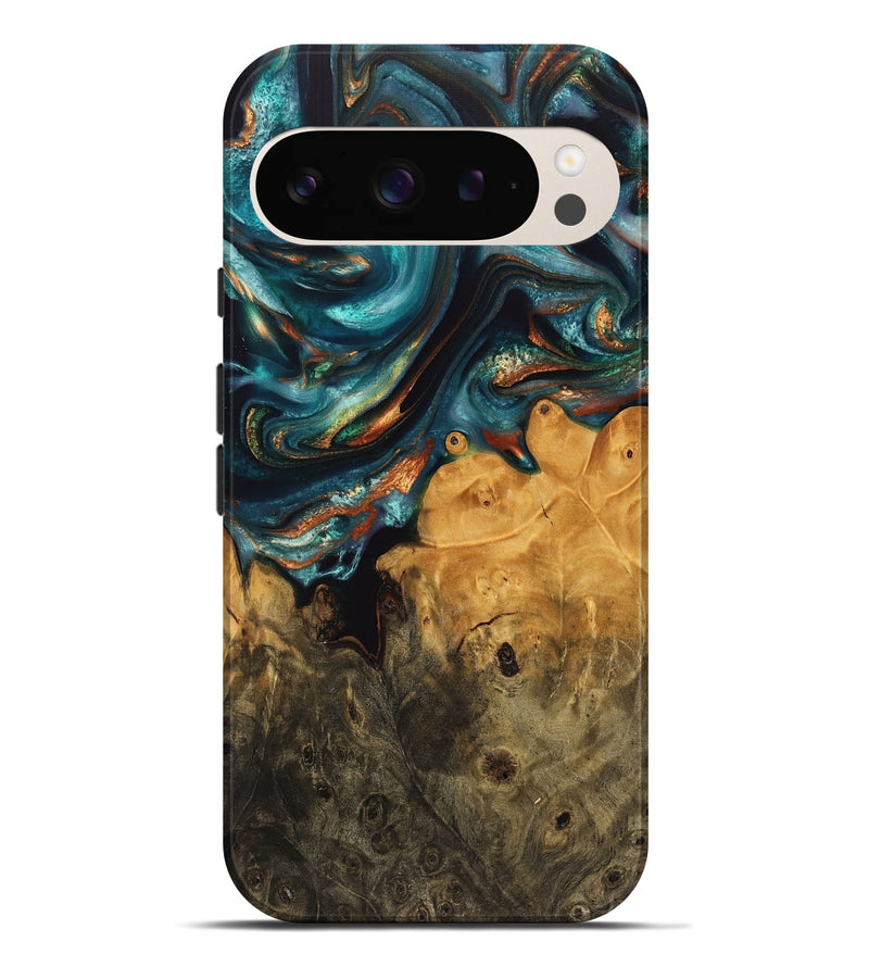 Pixel 9 Pro XL Wood Live Edge Phone Case - Franny (Teal & Gold, 744761)