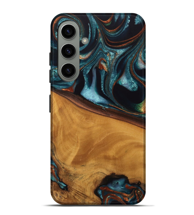 Galaxy S24 Plus Wood Live Edge Phone Case - Brea (Teal & Gold, 744762)