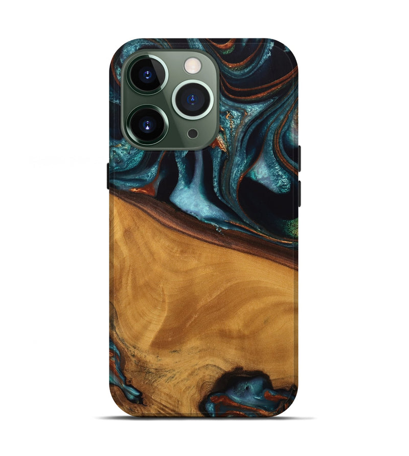 iPhone 13 Pro Wood Live Edge Phone Case - Brea (Teal & Gold, 744762)