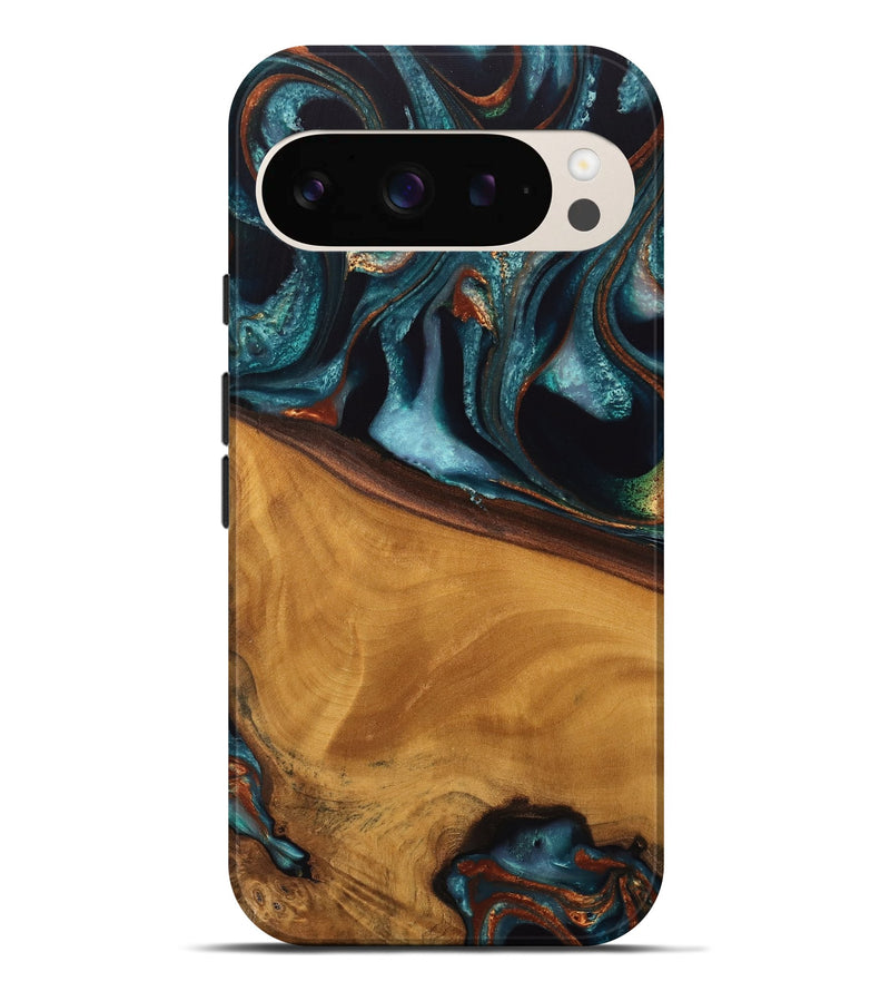 Pixel 9 Pro XL Wood Live Edge Phone Case - Brea (Teal & Gold, 744762)