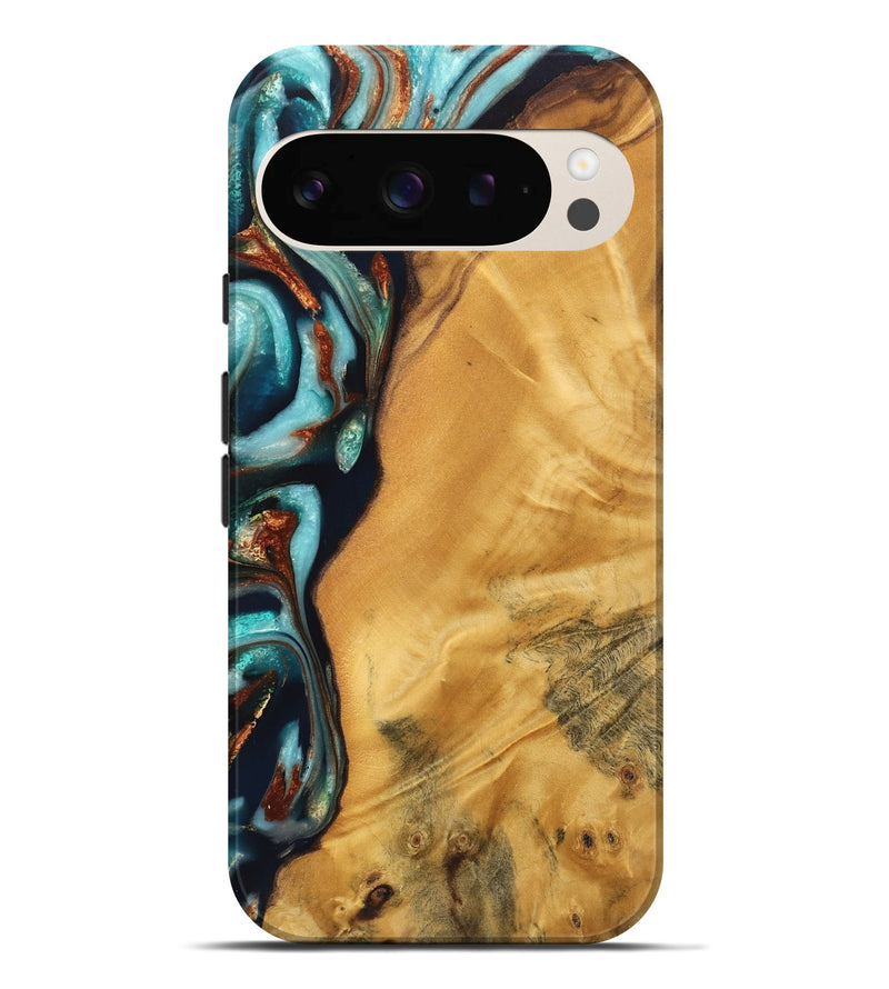 Pixel 9 Pro XL Wood Live Edge Phone Case - Taya (Teal & Gold, 744763)