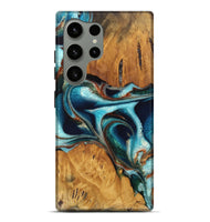 Galaxy S24 Ultra Wood Live Edge Phone Case - Jessa (Teal & Gold, 744764)