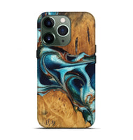 iPhone 13 Pro Wood Live Edge Phone Case - Jessa (Teal & Gold, 744764)