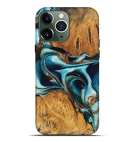 iPhone 13 Pro Max Wood Live Edge Phone Case - Jessa (Teal & Gold, 744764)