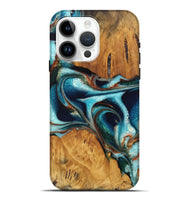 iPhone 15 Pro Max Wood Live Edge Phone Case - Jessa (Teal & Gold, 744764)