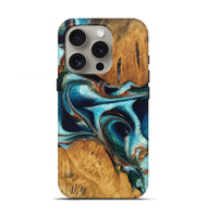 iPhone 16 Pro Wood Live Edge Phone Case - Jessa (Teal & Gold, 744764)