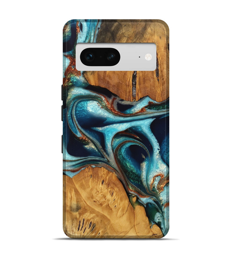 Pixel 7 Wood Live Edge Phone Case - Jessa (Teal & Gold, 744764)