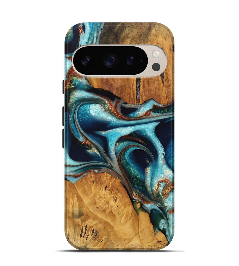 Pixel 9 Wood Live Edge Phone Case - Jessa (Teal & Gold, 744764)