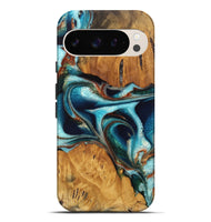 Pixel 9 Pro XL Wood Live Edge Phone Case - Jessa (Teal & Gold, 744764)