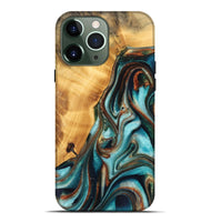 iPhone 13 Pro Max Wood Live Edge Phone Case - Malva (Teal & Gold, 744765)