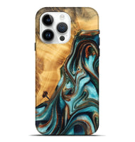 iPhone 15 Pro Max Wood Live Edge Phone Case - Malva (Teal & Gold, 744765)