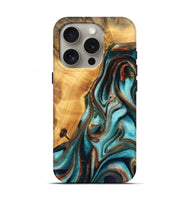 iPhone 16 Pro Wood Live Edge Phone Case - Malva (Teal & Gold, 744765)