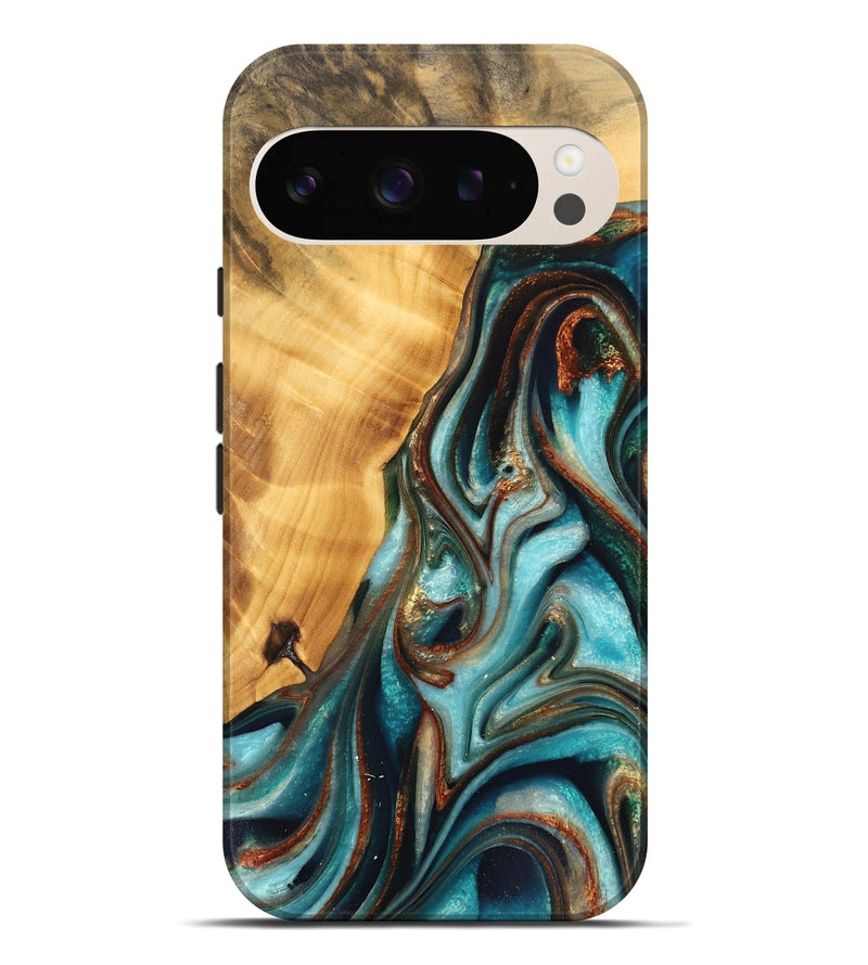 Pixel 9 Pro XL Wood Live Edge Phone Case - Malva (Teal & Gold, 744765)