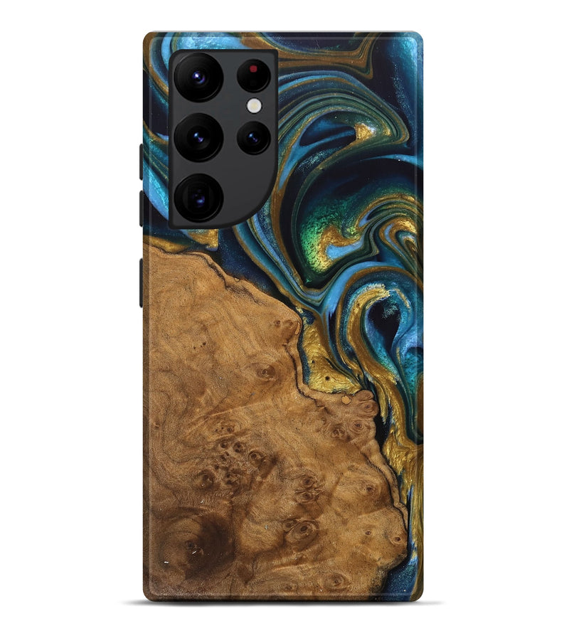 Galaxy S22 Ultra Wood Live Edge Phone Case - Diva (Teal & Gold, 744766)