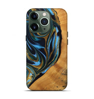 iPhone 13 Pro Wood Live Edge Phone Case - Khiry (Teal & Gold, 744767)