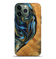 iPhone 13 Pro Max Wood Live Edge Phone Case - Khiry (Teal & Gold, 744767)