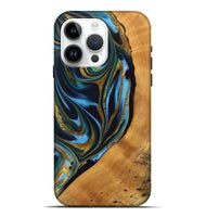 iPhone 15 Pro Max Wood Live Edge Phone Case - Khiry (Teal & Gold, 744767)