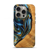 iPhone 16 Pro Wood Live Edge Phone Case - Khiry (Teal & Gold, 744767)