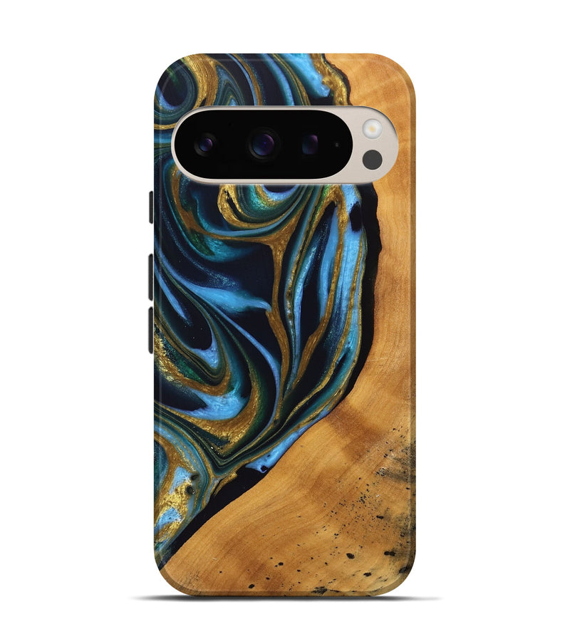 Pixel 9 Wood Live Edge Phone Case - Khiry (Teal & Gold, 744767)